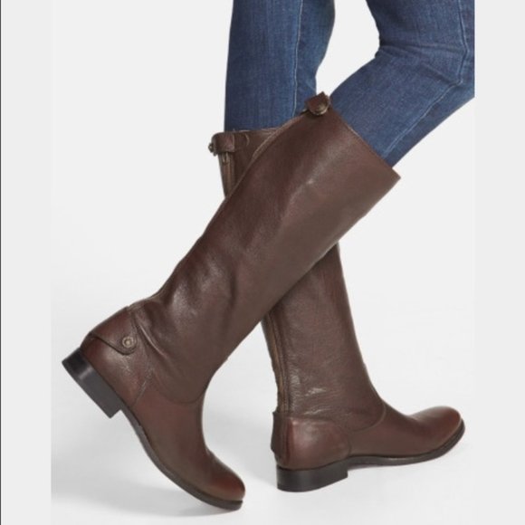 Frye Melissa tall leather boot with back zipper flat / low heel brown equestrian - Picture 2 of 14
